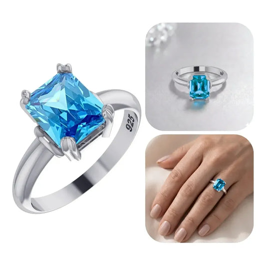 Anel Azul Topázio Prata 925 Vintage - Exclusivo