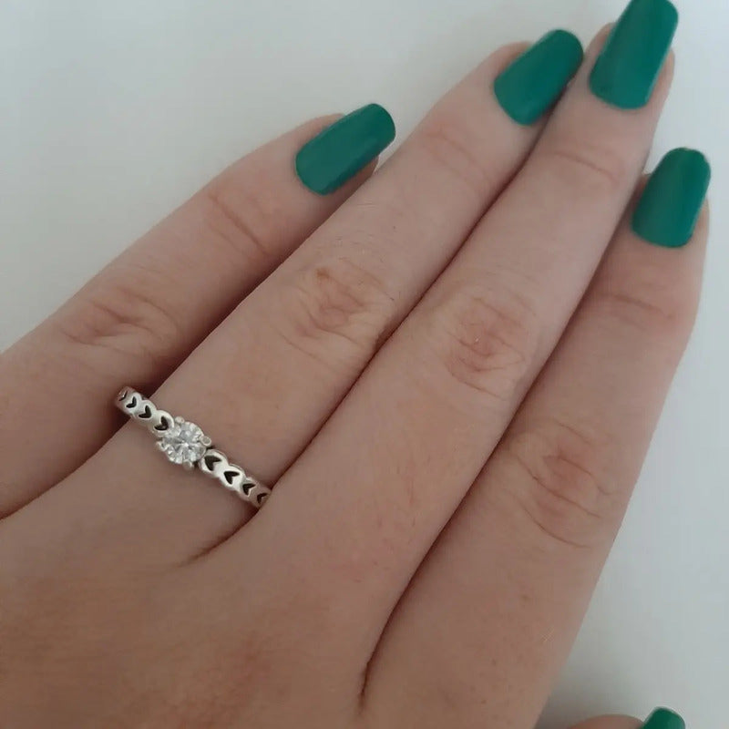 Anel Luxo Pura Prata 925 Corações Zirconia