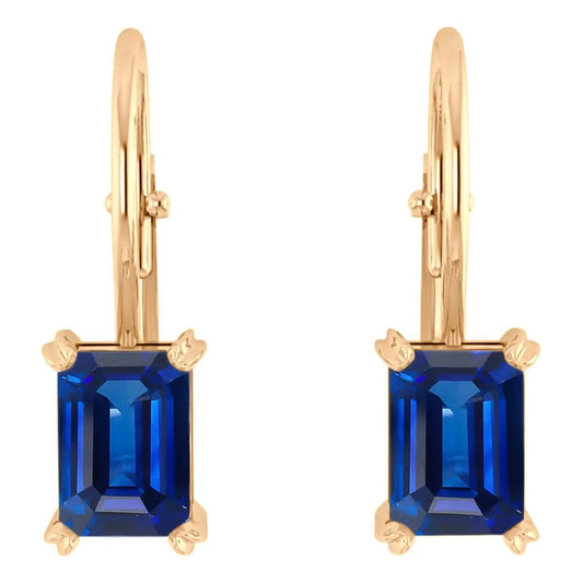 Brinco Trava Retangular Prata 925 Dourada Ouro 18k- Safira Azul