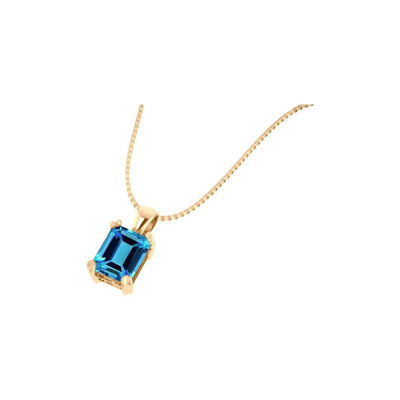 Pingente Retangular Prata 925 Dourada 18k - Topázio  Azul-claro