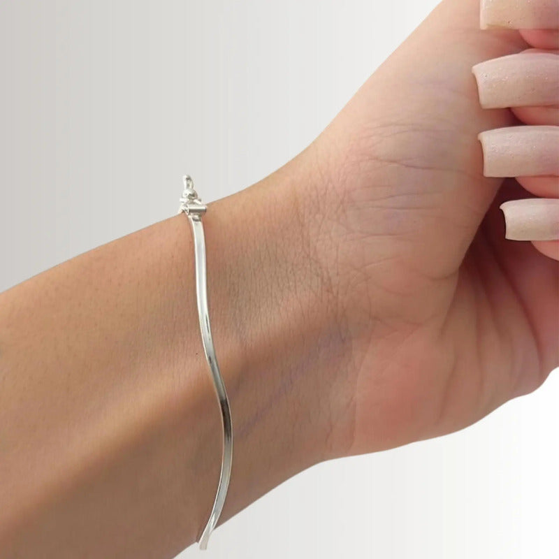 Pulseira Bracelete Rígido Ondulado Prata 925 6 Cm