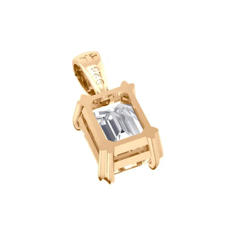 Pingente Retangular Prata 925 Dourada 18k - Zircônia  Branco