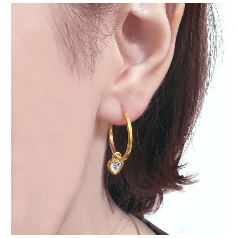 Brinco Argola Prata 925 Dourada 18k Pingente Coração- Zircôn Dourado
