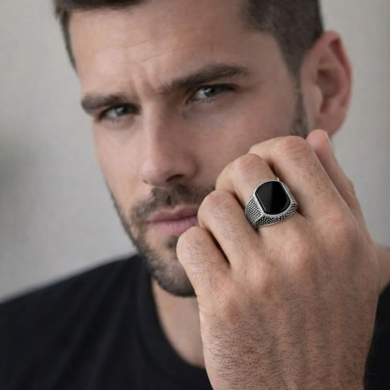 Anel Prata 925 Masculino Black Onix- Tamanhos Exclusivos