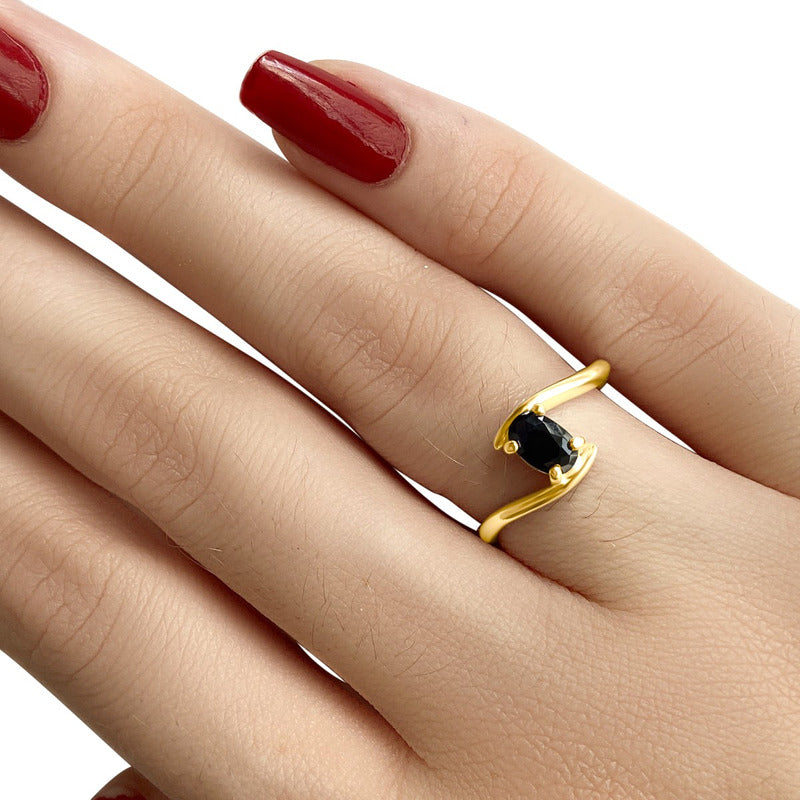 Anel Miami Prata 925 Dourada Ouro 18k - Black Ônix
