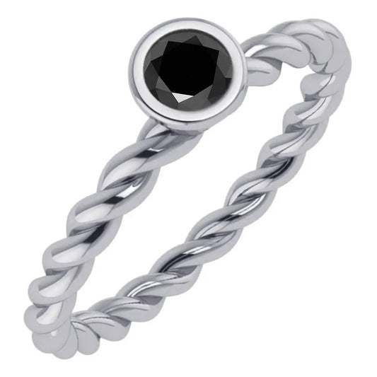 Anel Pura Prata 925 Solitário Torcido Black Onix- Exclusivo
