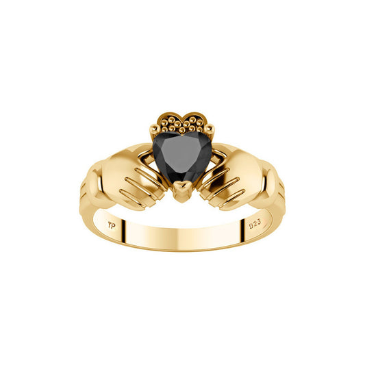 Irish Claddagh Ring 925 Silver 18k Gold - Black Onyx