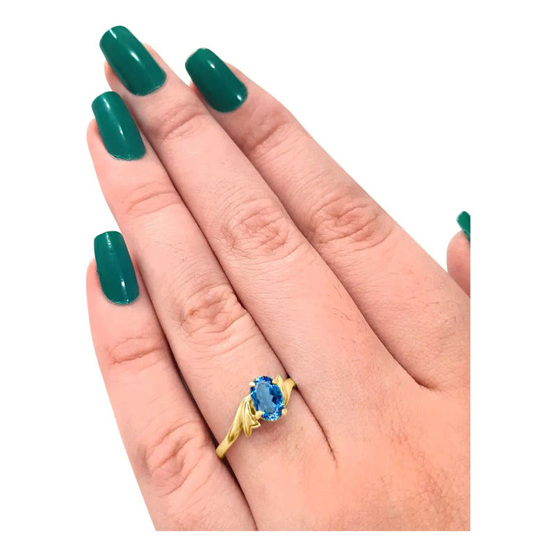 Anel Wings Prata 925 Dourada Ouro 18k - Água Marinha Oval