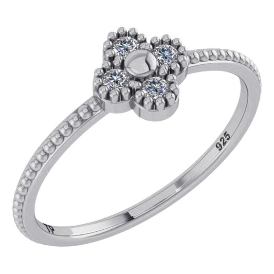 925 Silver Flower Ring With 4 Zirconias - Exclusive