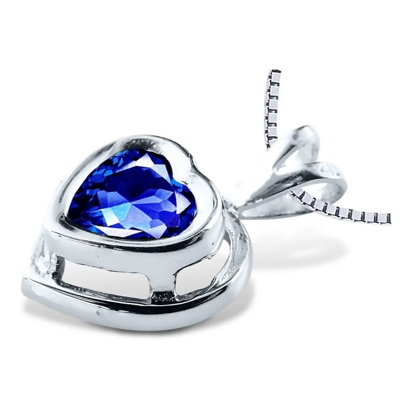 Colar Coração Prata 925 Zirconia Safira - Exclusivo Azul