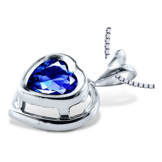 Colar Coração Prata 925 Zirconia Safira - Exclusivo Azul