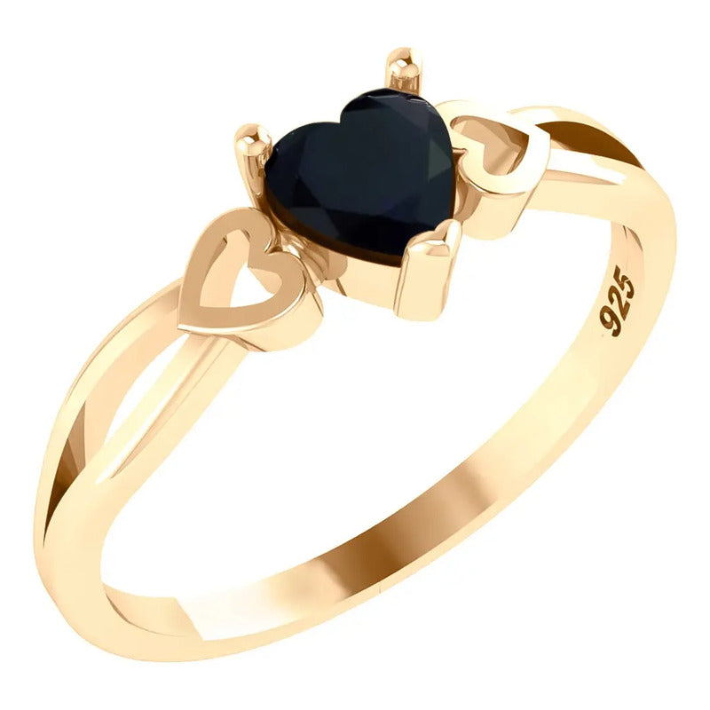 Anel Eterno Coração Pura Prata 925 Dourada Ouro 18k  Onix
