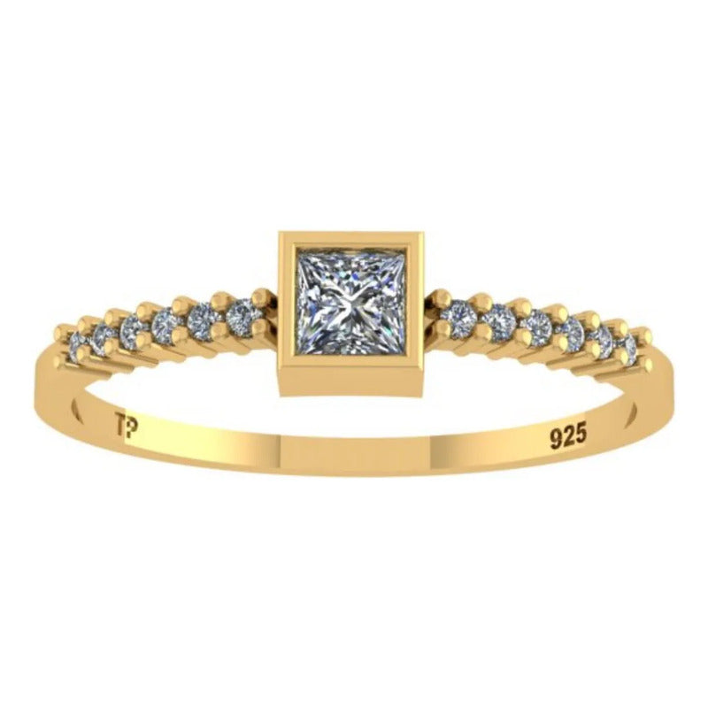 Anel York Prata 925 Dourada Ouro 18k - Zircônia 16