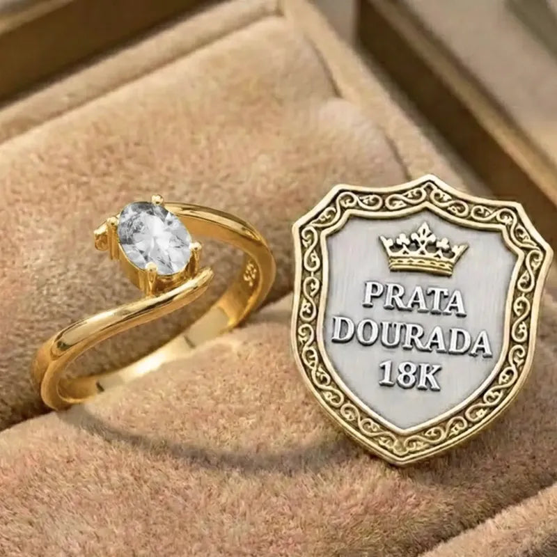 Anel Miami Prata 925 Dourada Ouro 18k - Zircônia
