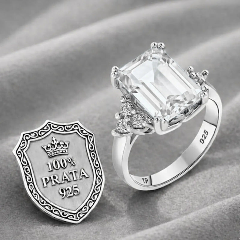 Anel Vintage Clássico Zircônia Prata 925 - Feminino