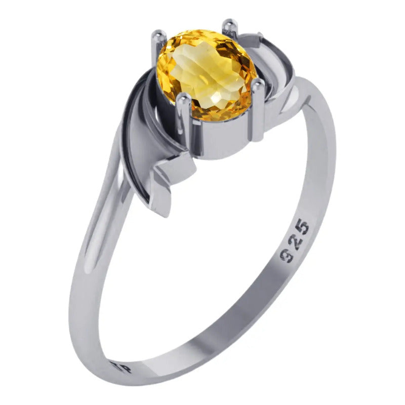 Anel Wings Citrino Oval Prata 925 - Exclusivo