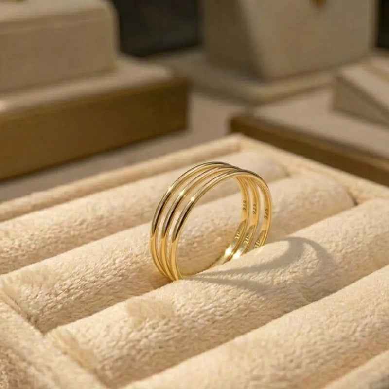 3 Aneis Fio Redondo Aliancinha Prata 925 Dourada Ouro 18k