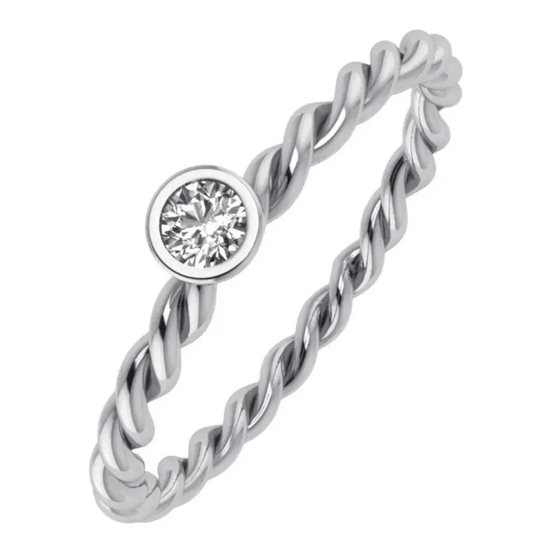 Anel Pura Prata 925 Solitário Torcido Zirconia - Exclusivo