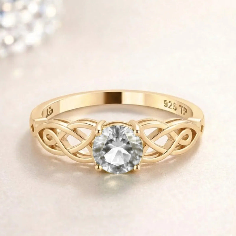 Anel Solitário Celta Knot Prata 925 Dourada 18k - Zircônia