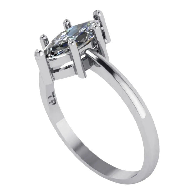 Anel Prata 925 Solitário Navete Zirconia - Exclusivo