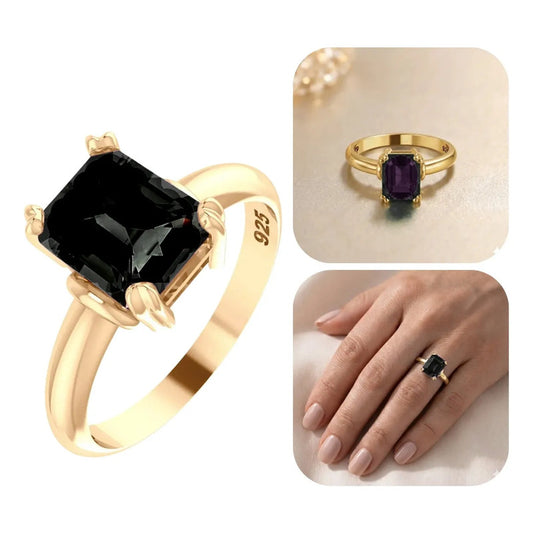 Anel Vintage Onix Prata 925 Dourada  Ouro 18k - Feminino