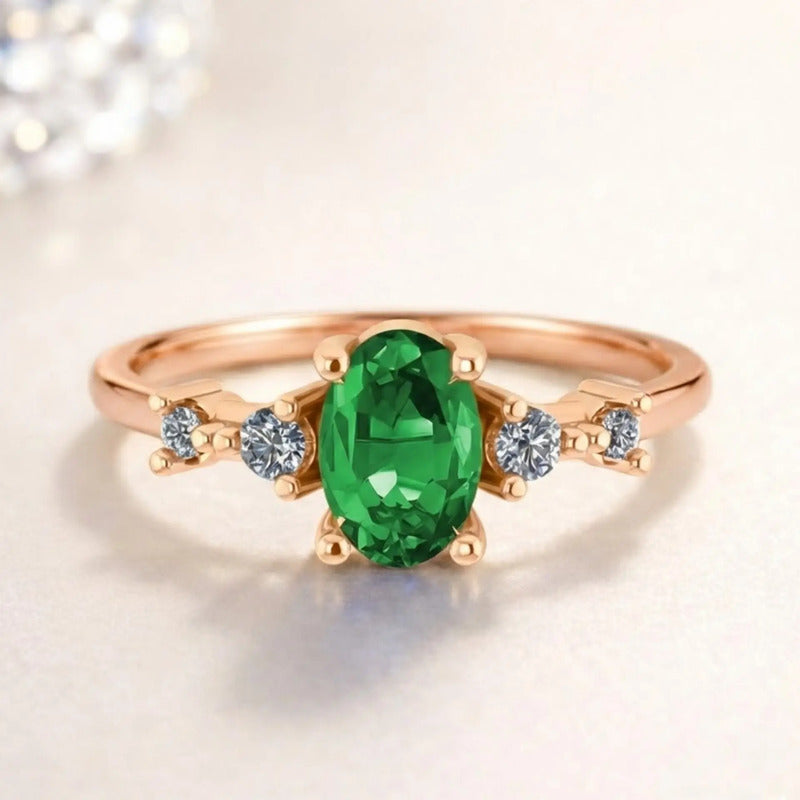 Anel London De Prata 925 Dourada  Ouro 18k - Esmeralda