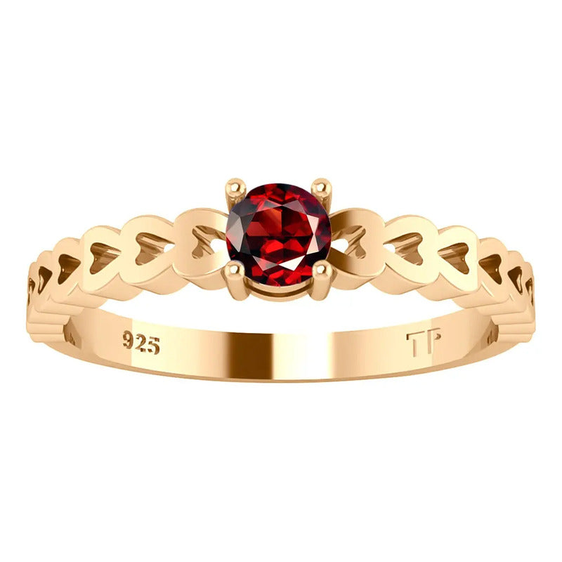Anel Luxo Corações Prata 925 Dourada Ouro 18k - Granada