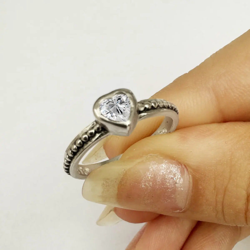 Anel De Pura Prata 925 Solitário Coração Zirconia- Exclusivo