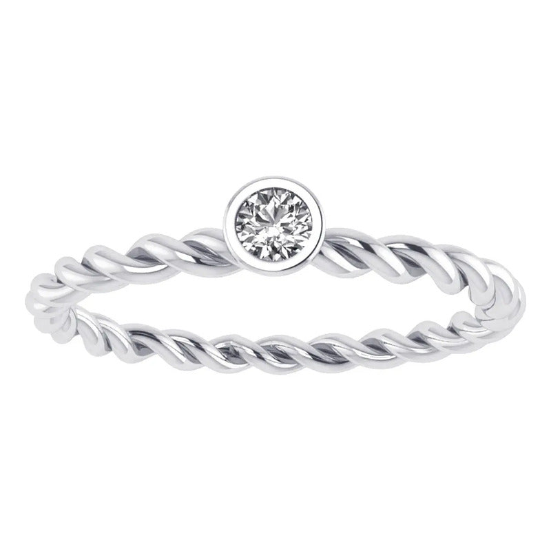 Anel Duplo Prata 925 Solitário Torcido Zirconia - Exclusivo