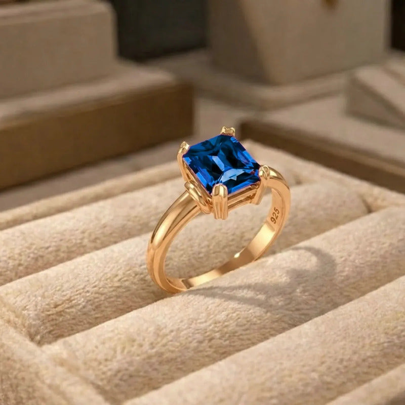 Anel Vintage Safira Prata 925 Dourada  Ouro 18k - Feminino