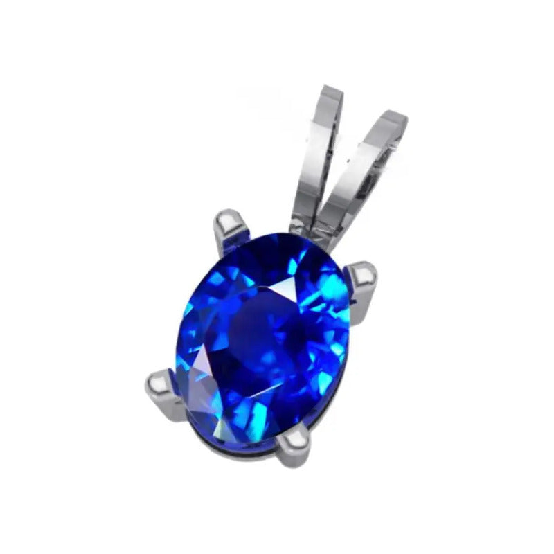 Pingente Prata 925 Oval Safira Azul 6x8mm - Exclusivo Azul-escuro