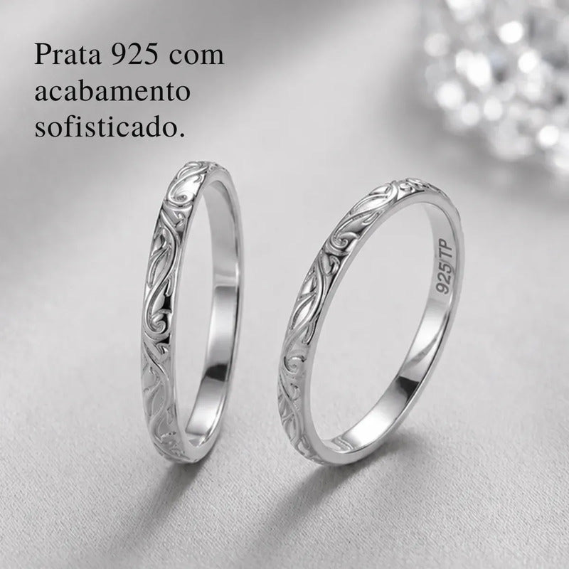 Par Aliança Namoro Arabesco Prata 925 Compromisso  Tamanho Feminino 10 Tamanho Masculino 21