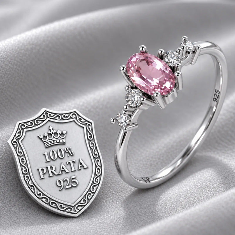 Anel Safira Rosa London Prata 925 - Tamanhos Exclusivos 24