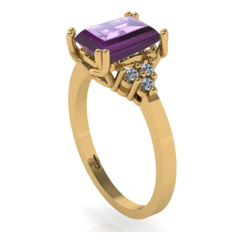 Anel Vintage Clássico Prata 925 Dourada Ouro 18k Ametista