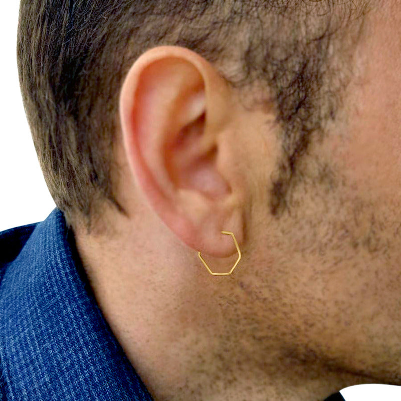 Argola Brinco 18mm Hexagonal Prata 925 Dourada 18k Unissex