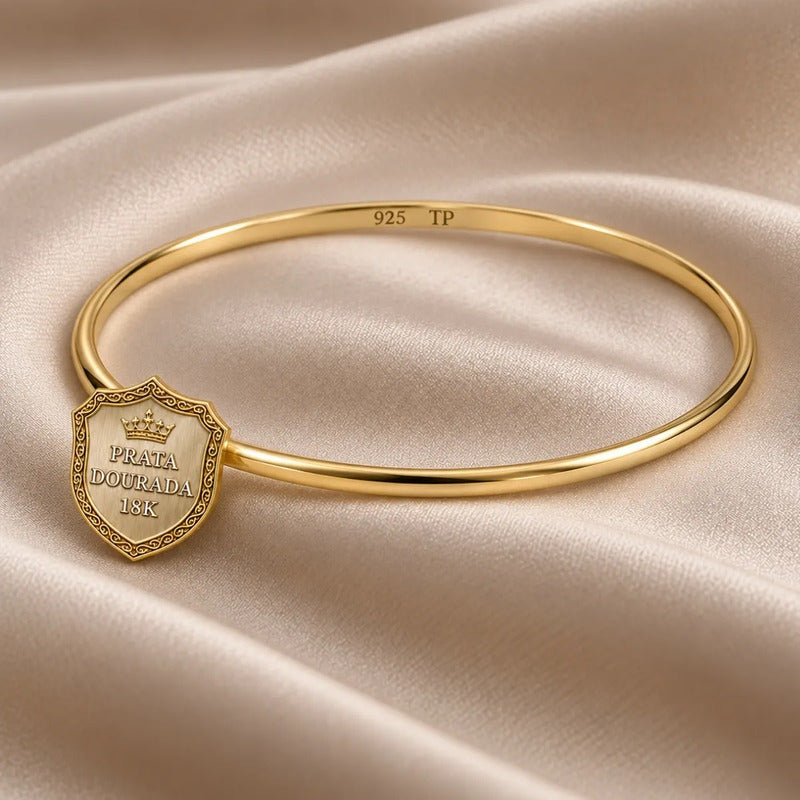 Pulseira Bracelete Liso Prata 925 Dourada 18k Maciço 7 Cm