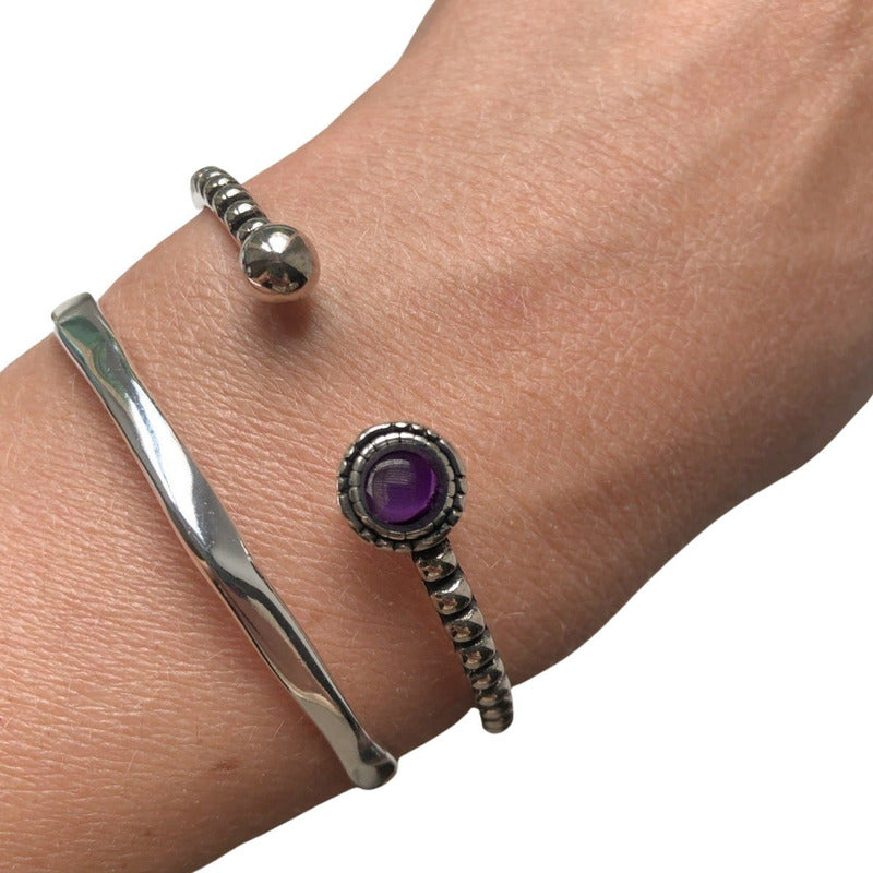 Amethyst Bracelet Rigid 925 Silver - Unisex