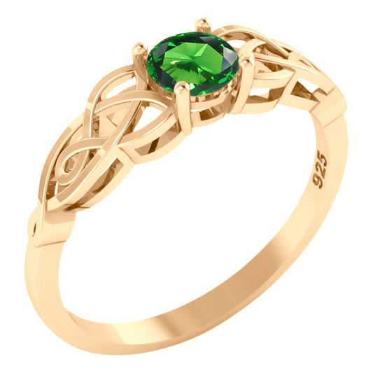 Anel Solitário Celta Knot Prata 925 Dourada 18k - Esmeralda