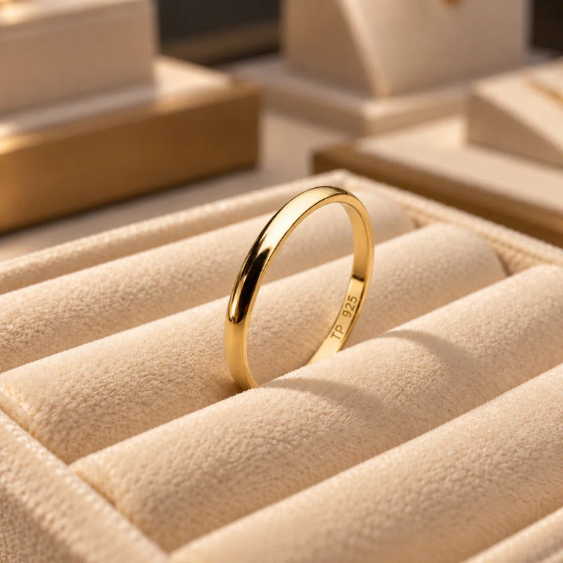 Aliança Lisa Meia Cana Prata 925 Ou Banhada Ouro 18k Prata Dourada 18k 11