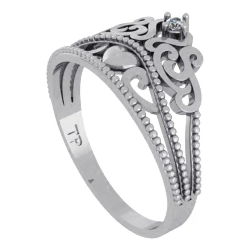 925 Silver Princess Tiara Ring with Zirconia - All Silver