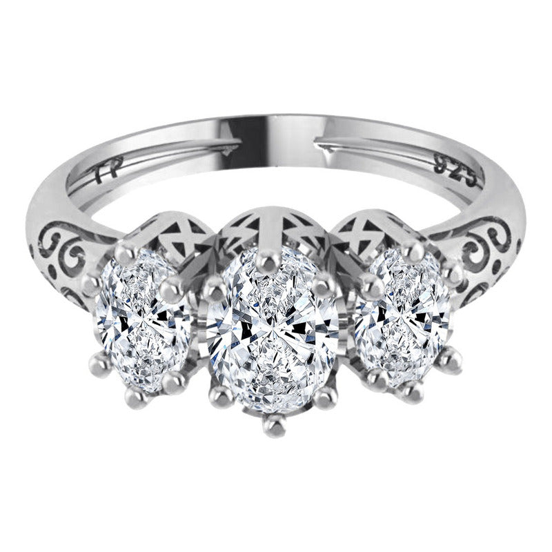 Anel Vintage De Pura Prata 925 Zirconias Oval - Exclusivo