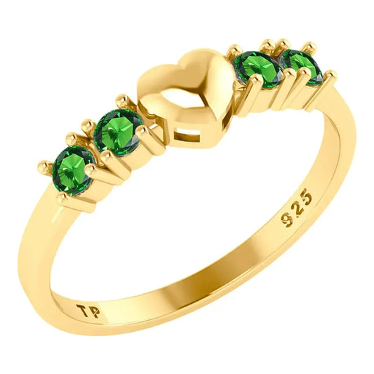 Anel Coração Sólido Prata 925 Dourada Ouro 18k - Esmeralda