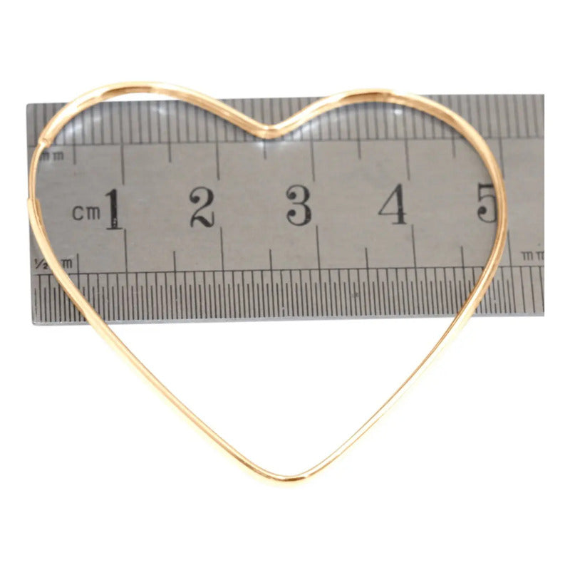 Brinco Argola Coração De Prata 925 Dourada Ouro 18k - 5cm Dourado