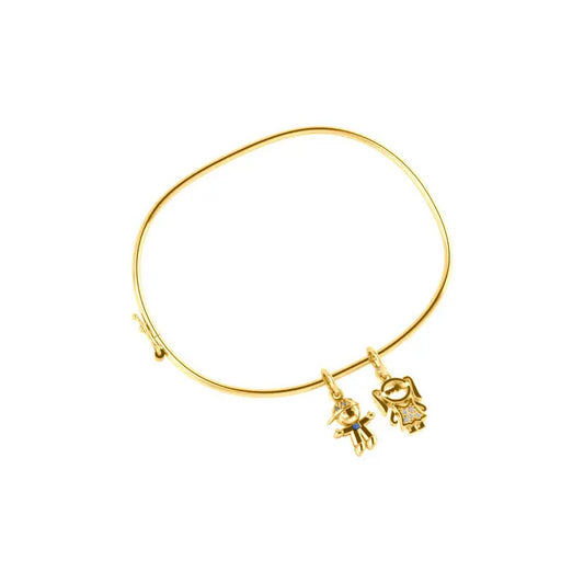 Bracelete Rígido Prata 925 Dourada 18k - 1 Menino 1 Menina Dourado 19 Cm