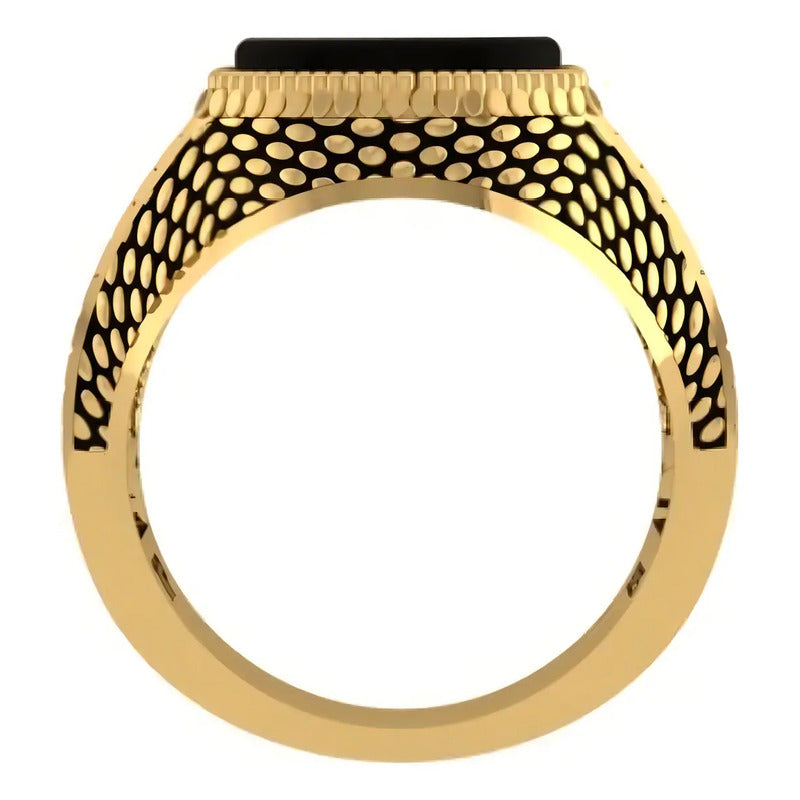 Anel Maspculino Prata 925 Banhada Ouro 18k Ônix Moderno Tudo Prata Dourado 22