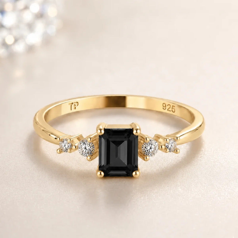 Anel Viena Retangular Prata 925 Dourada 18k - Onix