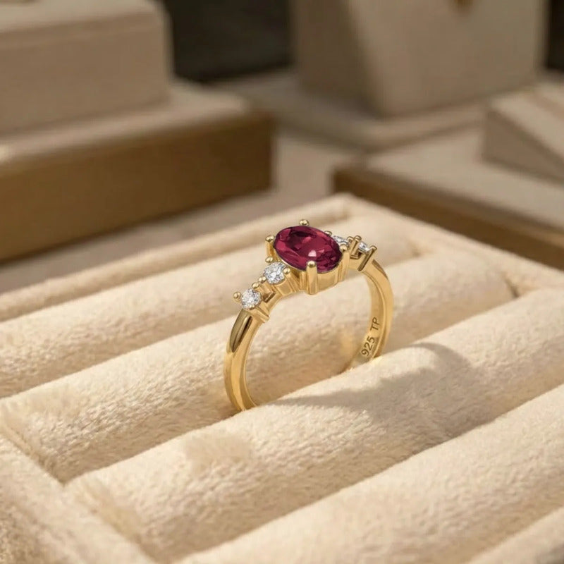 Anel London Prata 925 Dourada 18k - Rubi