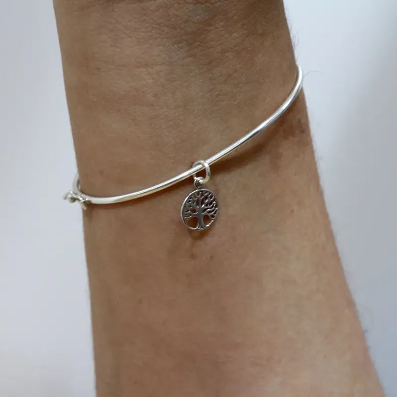 Pulseira Bracelete Rígido Prata 925- Berloque Arvore Da Vida 6 Cm