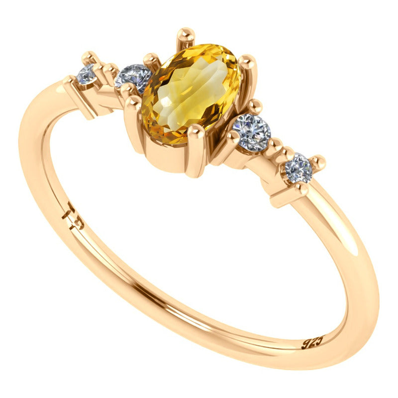 Anel London De Prata 925 Dourada Ouro 18k - Citrino