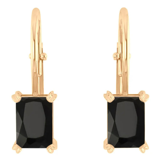 Brinco Trava Retangular Prata 925 Dourada Ouro 18k - Onix  Preto